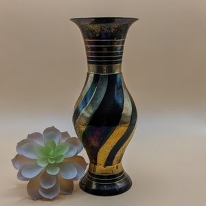 Vintage Brass Swirl Iridescent Vase
